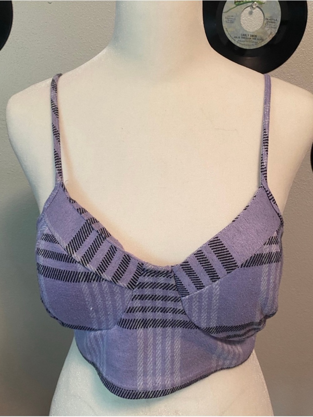 J for Justify Lavender Plaid Cropped Tank Top